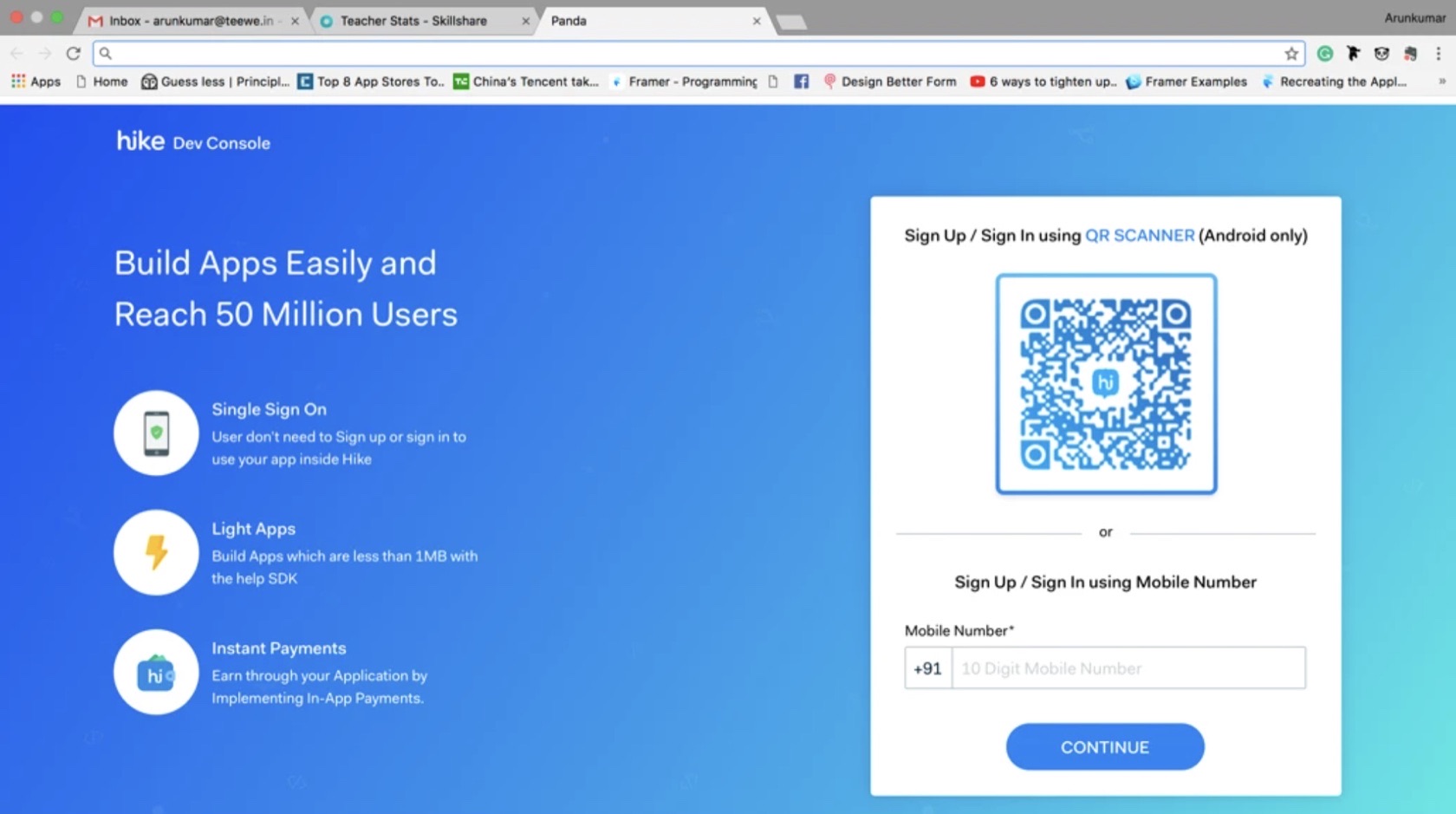 Hike Developer Console landing page