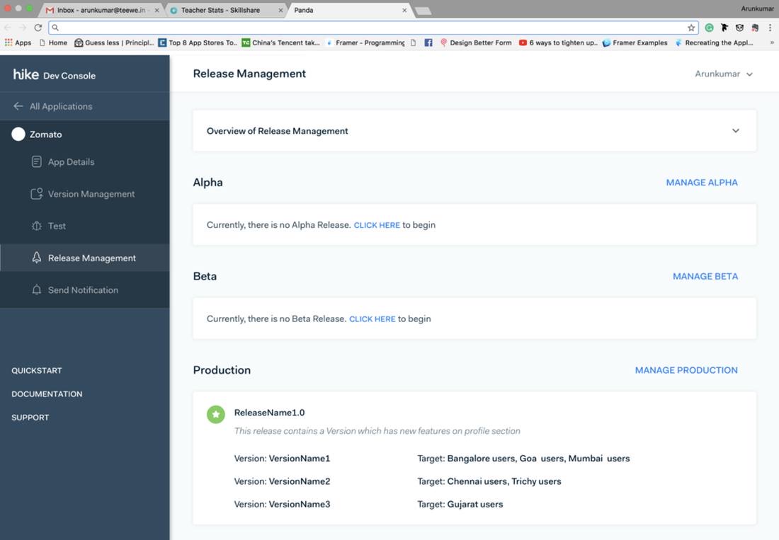 Release management with alpha, beta, production